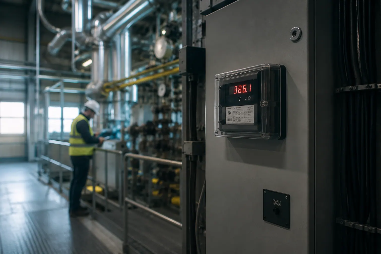 Electricity meters and plant equipment at a manufacturing site